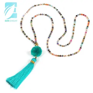 Evey Nappa Collana, Seedbeads Collana, Pom Pom Palla Collana