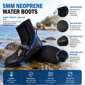 Chaussons de plongée en néoprène 5/3 mm en gros, chaussures aquatiques antidérapantes à semelle souple pour le surf, logo personnalisé d'usine OEM - Product Image 5
