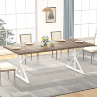 Table de salle à manger en bois brûlé pour usage commercial, avec pieds en bois renforcés, pour restaurant, café, bar