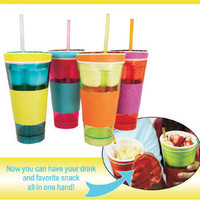 Offre Spéciale 2025 enfants Double couche 600ml boisson et collation tasse avec paille conception de séparation multifonctionnelle pour le camping en plein air