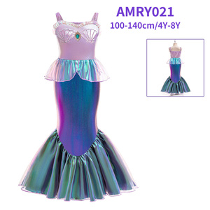 Robe de princesse Ariel la petite <span class=keywords><strong>sirène</strong></span> florale pour filles, robe longue formelle à col rond, jupe queue de poisson à paillettes, nœud pour cosplay d'enfants AMRY021 - Product Image 1