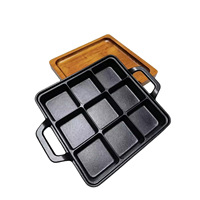 Poêle à griller carrée en fonte à 9 compartiments, double poignée, antiadhésive, multifonctionnelle, pour barbecue, steak, utilisation intérieure et extérieure