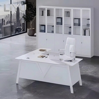 Bureau de direction contemporain professionnel Liyu en verre avec armoire latérale, grande surface, plateau supérieur en métal blanc