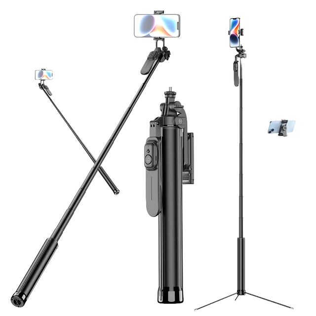 Ultra Long 1.92M Foldable Selfie Stick Tripod with AI Tracking Rotating Head and LED Fill Light