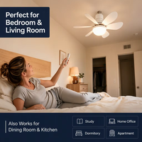 Ventilateur de plafond avec télécommande, 6 pales, 3 vitesses, lumière à intensité variable, LED 40W, 20,5 pouces, blanc, moderne, mini, pour chambre à coucher, salon, salle à manger
