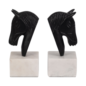 Fermalibri in metallo a forma di testa di cavallo su base in marmo, accessori decorativi per libreria, per esposizione su scrivania di casa o ufficio - Product Image 1