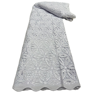 Ni. Ai mô dây lưới lưới với trắng Sequins vải trắng tan trong nước ren vải Phi váy ren vải cho Ăn mặc - Product Image 3