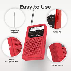 Radio AM FM Retro Roja de Bolsillo, Funciona con Pilas AA, Antena Telescópica de Alta Sensibilidad, Receptor de Transmisiones Portátil para Exteriores - Product Image 3
