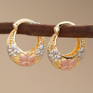 Orecchini a Cerchio E4498 con Fiori Multicolore in Oro Massiccio 18K, Cristalli e Strass, Montatura a Castone, Romantici per Uso Quotidiano Femminile - Product Image 5