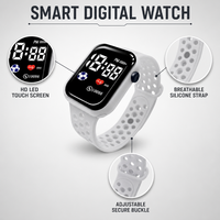 Montre de sport numérique LED pour enfants et adolescents, bracelet souple, écran tactile, podomètre, montre-bracelet avec icône de fréquence cardiaque, 8 couleurs
