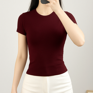 Femmes Casual Tops Short Sleeve Summer Crew Neck T Shirt Soft Cotton Jersey Fabric High Stretch OEM Factory Wholesale Free Sample - Product Image 6