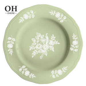 Assiettes de Dîner Haut de Gamme en Porcelaine Fine, Motif Fleurs de Pois Vertes Délicates, Résistantes au Lave-Vaisselle et au Micro-ondes - Product Image 2