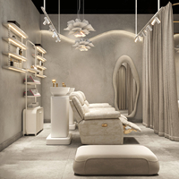 Design d'intérieur de salon de beauté de luxe avec postes de soins et mobilier d'aire de réception pour entreprise de spa