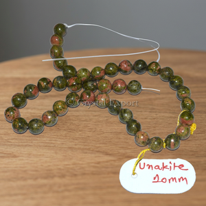Perles rondes en pierre Unakite 10 mm vertes et rouges, perles en vrac pour la fabrication de bracelets - Shop Strands - Product Image 2