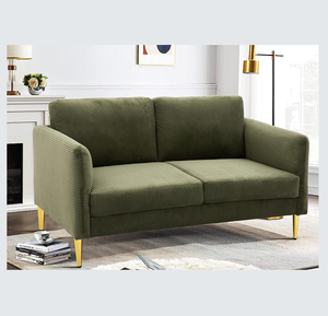 Modern Square Corduroy Loveseat Set Plush Upholstered Cushions Solid Wood Frame <b>Sofa</b> <b>Bed</b> Compact Living Room Apartment Furniture - Product Image 1