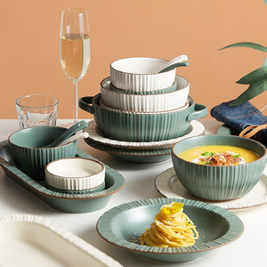 Bộ đồ ăn gốm sứ cao cấp kiểu dáng mới, thiết kế hiện đại, dùng trong gia đình, gồm 10 món, hình tròn. - Product Image 3