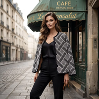 Veste élégante pour femme haut de gamme, double boutonnage, en laine fine de printemps, à motif géométrique, double face, avec décoration contrastante noire