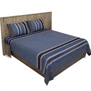 Parure de lit plate ethnique bleue imprimée, style nature, écologique, 2 taies d'oreiller incluses, coton 300 fils, toutes saisons, qualité usage domestique - Product Image 1