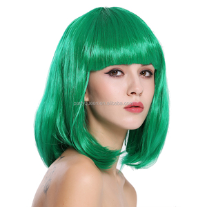 <span class=keywords><strong>Perruque</strong></span> courte droite en soie verte avec frange, couleur néon, pour femmes et filles, idéale pour Halloween, carnaval et fêtes - Product Image 5