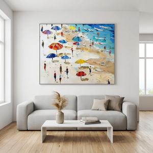 ภาพวาดสีน้ำมันแนวอิมเพรสชั่นนิสม์ริมชายหาดหลากสีสัน งานศิลปะตกแต่งผนัง วาดด้วยมือบนผ้าใบ สำหรับตกแต่งบ้านและภายใน - Product Image 1