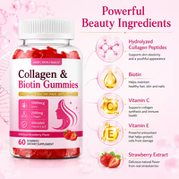 Gummies Beauté Cheveux Peau Ongles Soutien Collagène Biotine Vitamines C E 5000mcg Cliniquement Sélectionnées Marque Blanche OEM 60 Pièces Bouteille