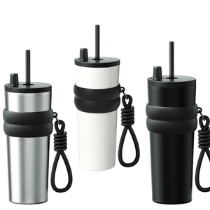 Vaso Térmico de Viaje de Acero Inoxidable 18/10 de 700 ml con Logotipo Personalizado, Tapa con Pajita y Correa para la Muñeca, para Portavasos de Coche - Product Image 1