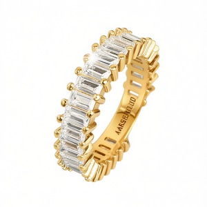 Eternity <b>Band</b> Ring For Women, Gold Plated <b>Copper</b> With Lab Created Emerald Cut Cubic Zirconia, Channel Setting, Glam Wedding Enga - Product Image 1