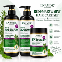 Kit de soin capillaire 3 étapes à la menthe, au romarin et à la biotine : shampoing, après-shampoing et masque capillaire pour nourrir les cheveux secs et abîmés