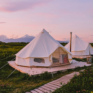 Tenda Yurt da Esterno Impermeabile, Tenda <span class=keywords><strong>Tepee</strong></span> di Lusso Facile da Montare per Campeggio Familiare, Tenda in Tela Glamping con Tettoia per Stufa - Product Image 4
