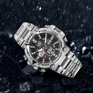 Montre chronographe analogique-numérique de luxe SMAEL 8096, étanche, lumineuse, boîtier/cadran en alliage, bracelet en acier inoxydable, alarme pour plongeurs - Product Image 2