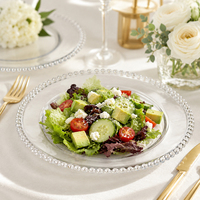 Assiettes en plastique transparentes de luxe lavables et réutilisables avec perles argentées pour gâteaux, desserts et apéritifs – Idéales pour fêtes, mariages et événements