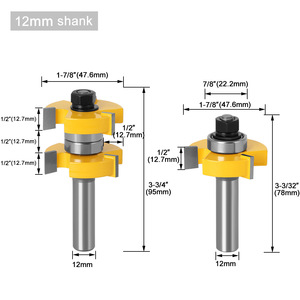 2 piezas Fresa en T de 3T con vástago de 1/2 pulgada de acero de alta velocidad para carpintería y puertas de gabinetes - Product Image 4