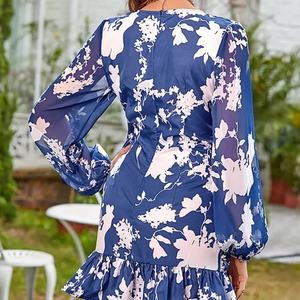 Vestidos al por mayor personalizados de alta calidad para mujer: minivestidos ajustados de manga larga con estampado floral y de color liso, que realzan el temperamento y la sensualidad. - Product Image 2