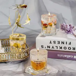 Crystal Dried Flower Gold Leaf Jelly Scented Candle Custom Logo And Packaging