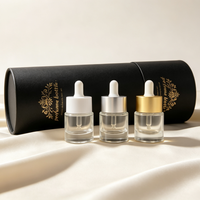 Flacon en verre transparent de 15 ml à paroi épaisse et épaule plate pour sérum capillaire et huile essentielle, avec bouchon doré