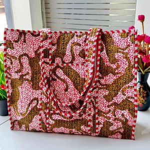 Fashionable Custom <b>Small</b> Tote Bags for Women Shopping Hand Block Printed Shoulder <b>Purse</b> Quilted Designer Bag - Product Image 1