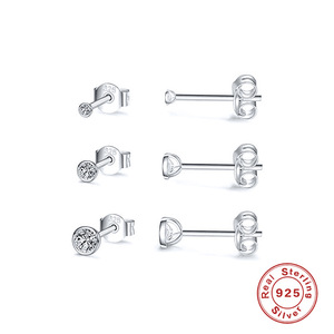 S925 Sterling <b>Silver</b> <b>Stud</b> Earrings European and American Fashion Simple Earrings 3 Sets of Diamond Set Mini <b>Stud</b> Earrings - Product Image 5