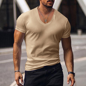Slim mince confortable chemise en gros de haute qualité T-Shirt hommes couleur unie col en v à manches courtes hauts - Product Image 3