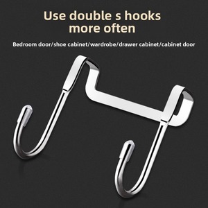 Heavy Duty Stainless Steel <b>Over</b> <b>Door</b> Double <b>Hooks</b> No Drill Rustproof Coat Hanger Rack for Bathroom Kitchen - Product Image 5