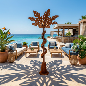 Corten Steel Palm <b>Leaf</b> Outdoor Fire Torch Lamp Rustic Metal Garden Sculpture For Villa Patio Pool Wedding Decor - Product Image 1