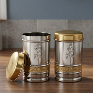 Recipientes para Especias de Acero Inoxidable de 1-3L, Recipiente Redondo Hermético de Metal con Diseño Floral Grabado, Estilo Clásico - Product Image 4