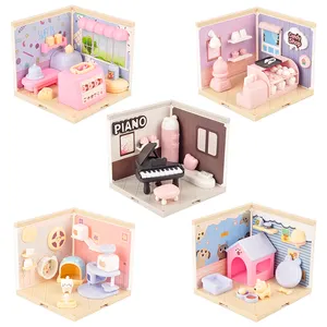 Diy Role Play House Furniture Toys Piano Room Pet Store Cake Shop Miniature Dollhouse Accessories Dream Doll Houses For Girls