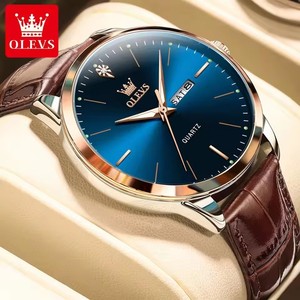 Reloj de Cuarzo OLEVS 2935 de Marca de Lujo OEM, Estilos Más Vendidos, Logotipo Personalizado, Correa de Cuero Genuino Luminosa con Calendario para Hombre - Product Image 1