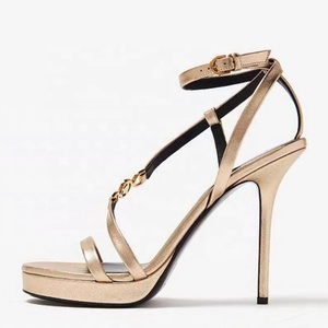 Sandalias de Tacón Alto con Hebilla en el Tobillo para Mujer, Adornos Metálicos, Tiras Deslizantes, Zapatos de Plataforma Baja de Satén para Vestir de Verano - Product Image 5