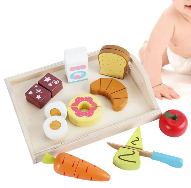Legno bambino educativo all'ingrosso giocattoli cibo in legno taglio frutta verdura set di taglio per bambini e bambini
