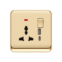 Prise murale FIKO type 86, finition or mat, universelle UK, cinq trous, 1 interrupteur 1 voie, avec ports LED USB+Type-C