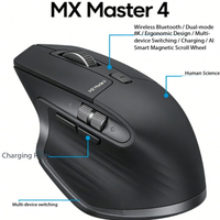 Souris de jeu Logitech MX Master 4, ergonomique, sans fil, double mode, 8K, 8 boutons, accélération 40G