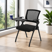Chaise de formation pliante en maille noire avec tablette d'écriture et porte-gobelet pour salle de séminaire – Fournisseur en gros OEM ODM