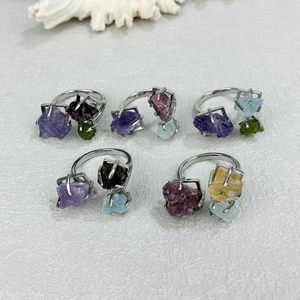 Gioielli alla moda <span class=keywords><strong>argento</strong></span> placcato naturale ametista rubino peridoto acquamarina regolabile tre pietre anello per festa regalo di compleanno - Product Image 2