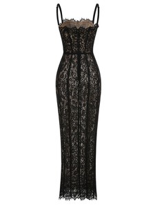 <span class=keywords><strong>Abito</strong></span> da Sera Nero in Pizzo con Collo <span class=keywords><strong>Halter</strong></span>, Vestito <span class=keywords><strong>Lungo</strong></span> Aderente per Feste, <span class=keywords><strong>Abito</strong></span> Elegante di Lusso - Product Image 2